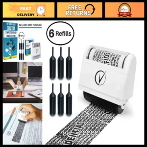 Identity Theft Protection Roller Stamp - Confidential Wide Security Stamp, 6 Ink